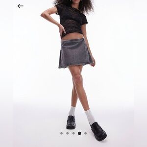 Topshop denim mini kilt skirt in ice gray